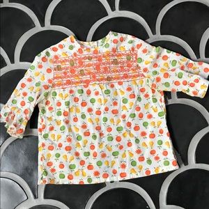 Vintage OAK Smocked Ruffle Fruit print blouse 5